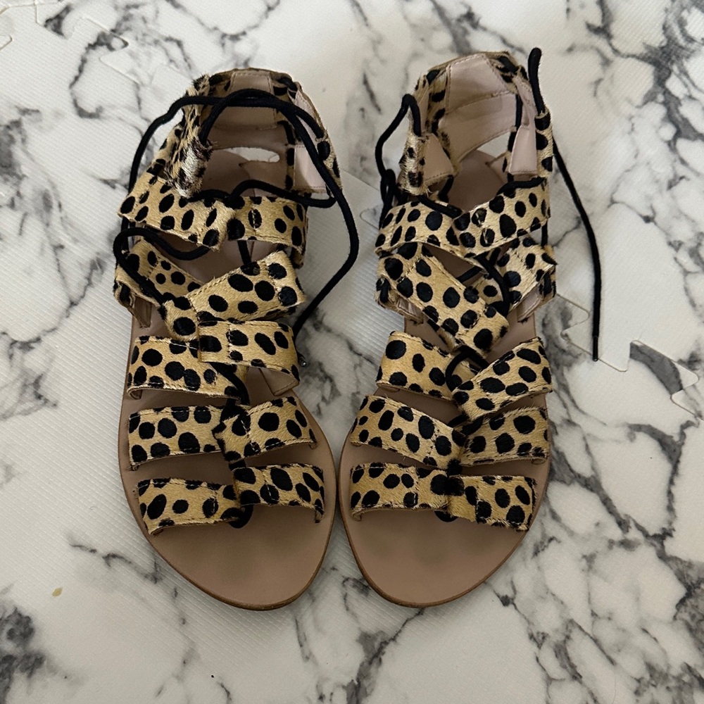 Loeffler Randall “Pascal” Cheetah/Leopard Lace-Up Gladiator Sandals